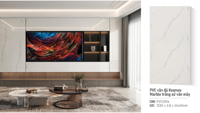 Tấm PVC vân đá Kosmos có thiết kế giống đá thật 80% Tấm PVC vân đá Kosmos có thiết kế giống đá thật 80%